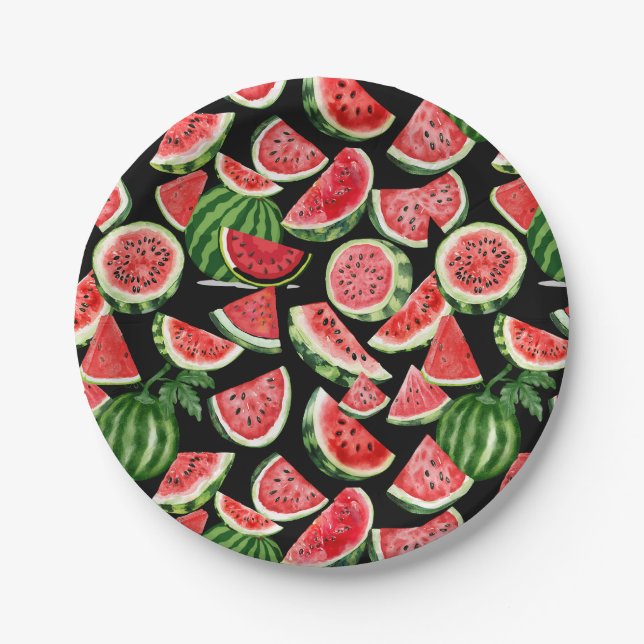 Platos de Papel de Sandía con Acuarela – Fiesta de (Anverso)