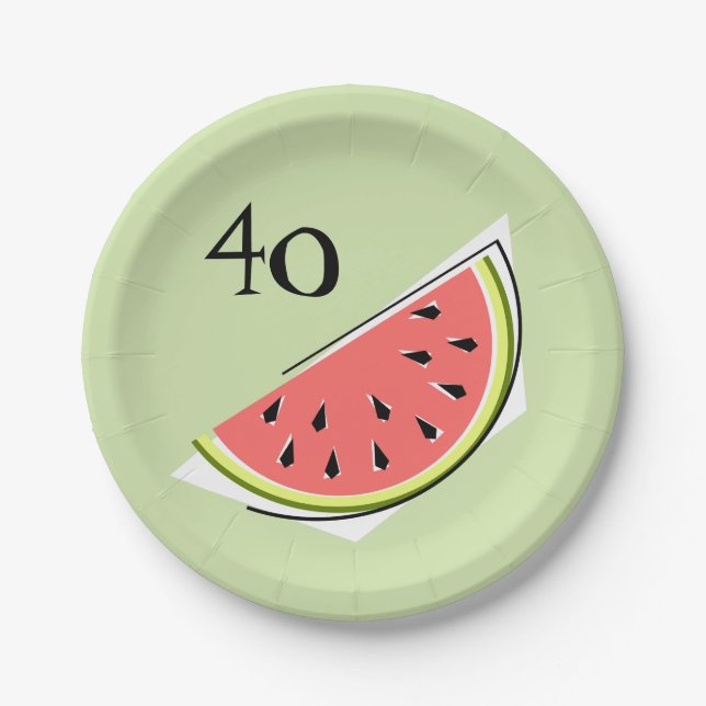 Platos de papel de sandía verde 40 unidades (Anverso)