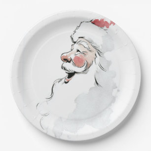 Platos de papel de Santa Claus con acuarela navide