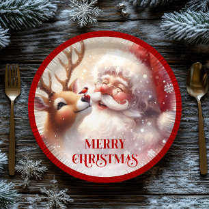 Platos de papel de Santa juguetón y Rudolph de nar