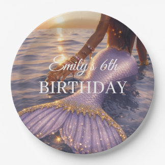 platos de papel de sirena morada || personalizable