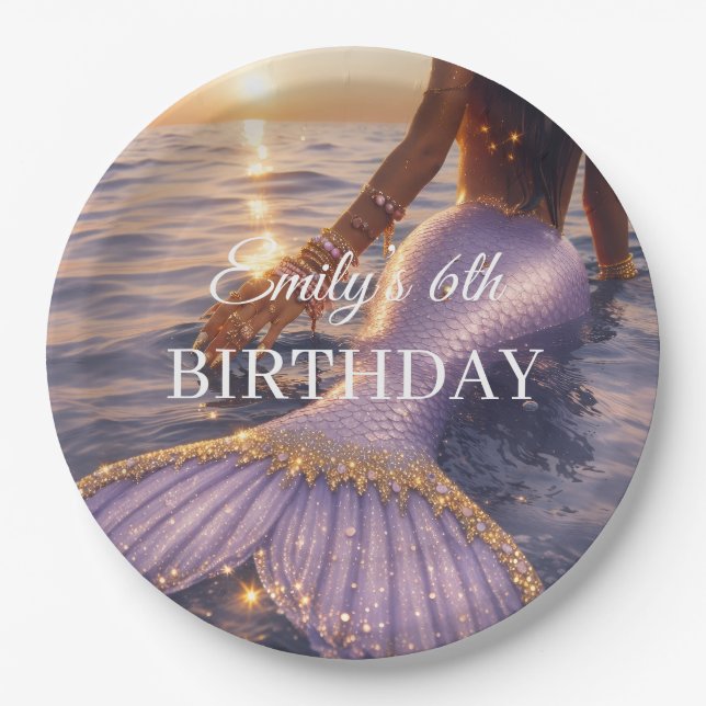 platos de papel de sirena morada || personalizable (Anverso)