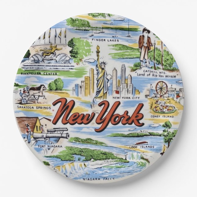 Platos de papel de sitios del estado de Nueva York (Anverso)