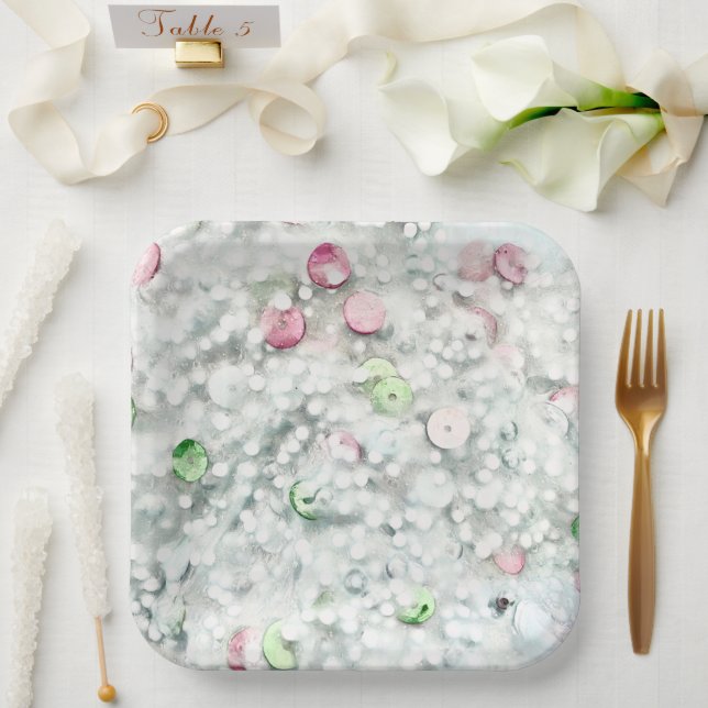 Platos de Papel de Slime Brillante Blanco (Boda)