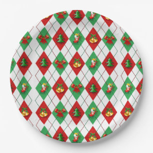 platos de papel de tartán de cuadros de Navidad
