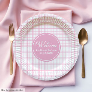 Platos de papel de tartán rosa Chic nombre persona