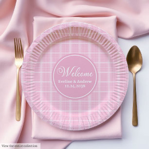 Platos de papel de tartán rosa Monograma moderna B