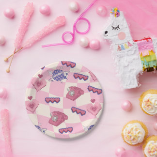 Platos de Papel de Teléfono Rosa Retro