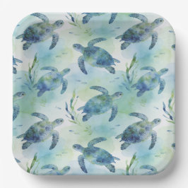Platos de papel de tortuga, Tortuga marina acuarel