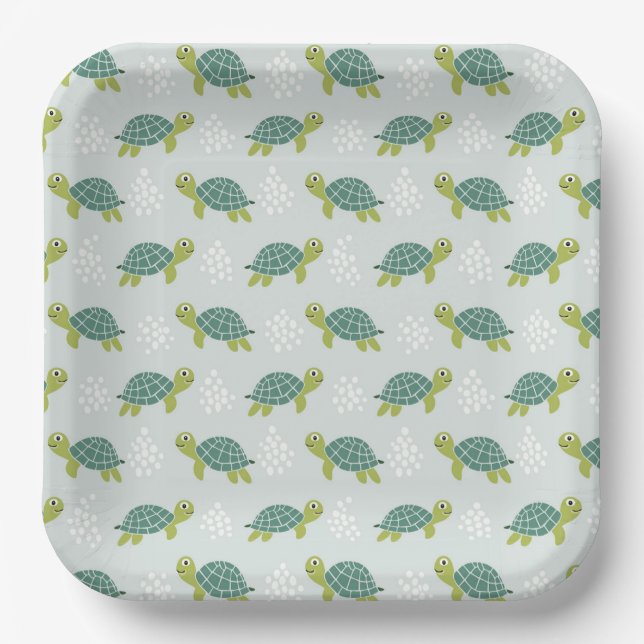 Platos de papel de tortugas, fiesta de cumpleaños  (Anverso)