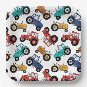 Platos de papel de tractor, suministros para fiest