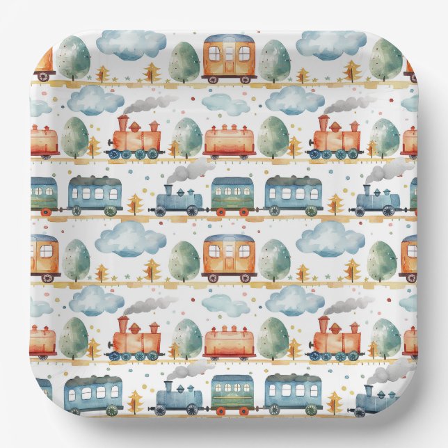 Platos de Papel de Tren, Suministros para Fiesta d (Anverso)