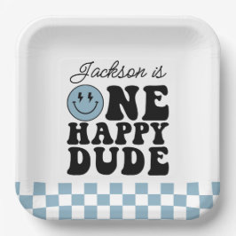 Platos de papel de Un Tipo Feliz en Azul
