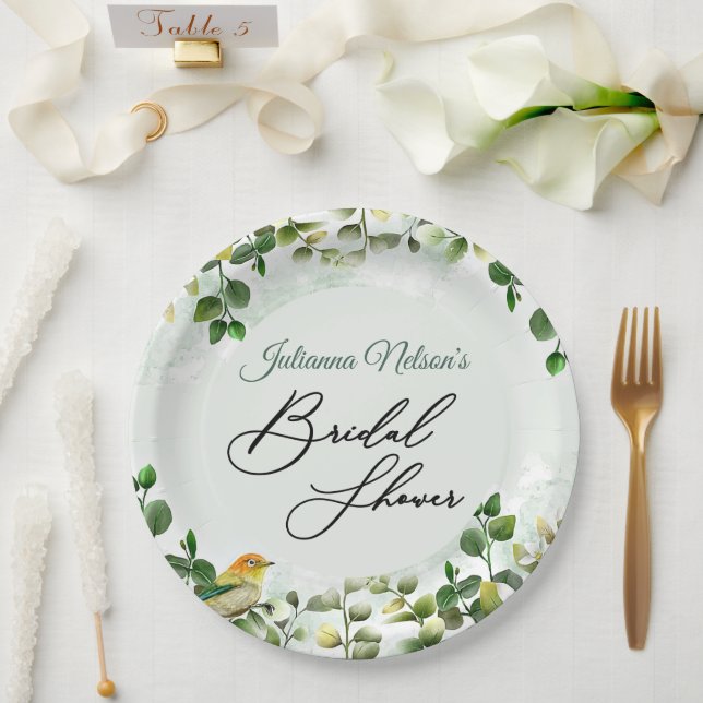 Platos de papel de verduras y pájaros (Boda)