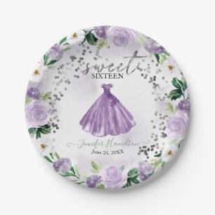 Platos de Papel de Vestido Floral Púrpura Cumpleañ