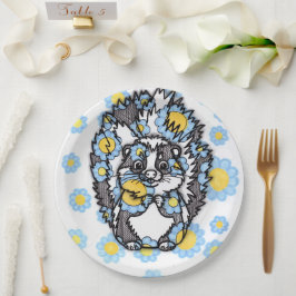 Platos de papel de zorrillo lindo con flores azule