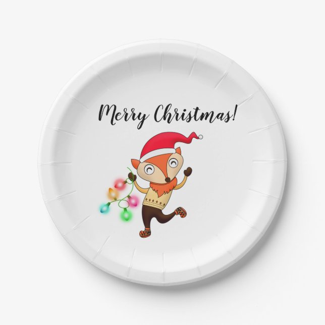 Platos de papel de zorro de Navidad (Anverso)
