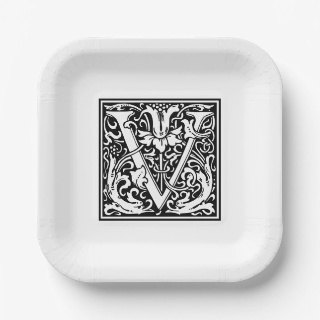 Platos de papel del alfabeto de William Morris “V” (Anverso)
