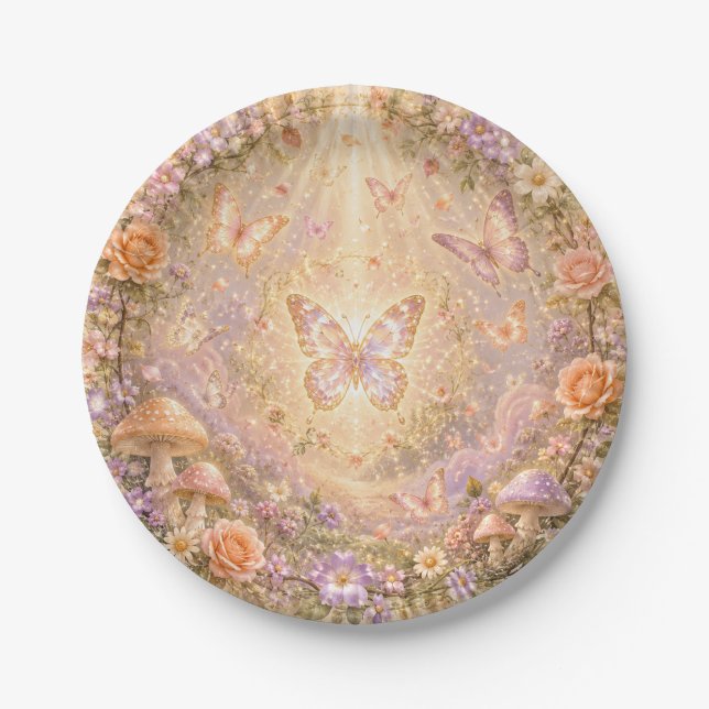 Platos de Papel del Bosque de Mariposas Encantadas (Anverso)