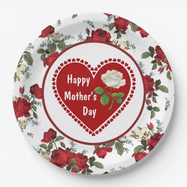 Platos de papel del Día de la Madre con corazón (Anverso)