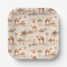 Platos de Papel Desierto Palmas y Camellos - Tema
