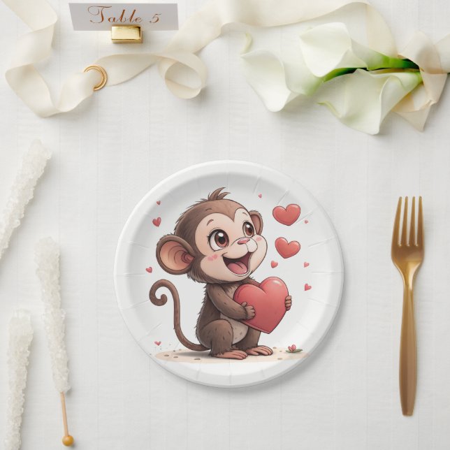 Platos de papel Día de San Valentín Mono Corazones (Boda)