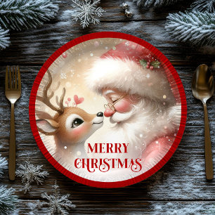 Platos de papel divertidos de Santa Rudolph Cartoo