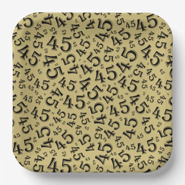 Platos de papel dorados/negros con patrón de númer (Anverso)