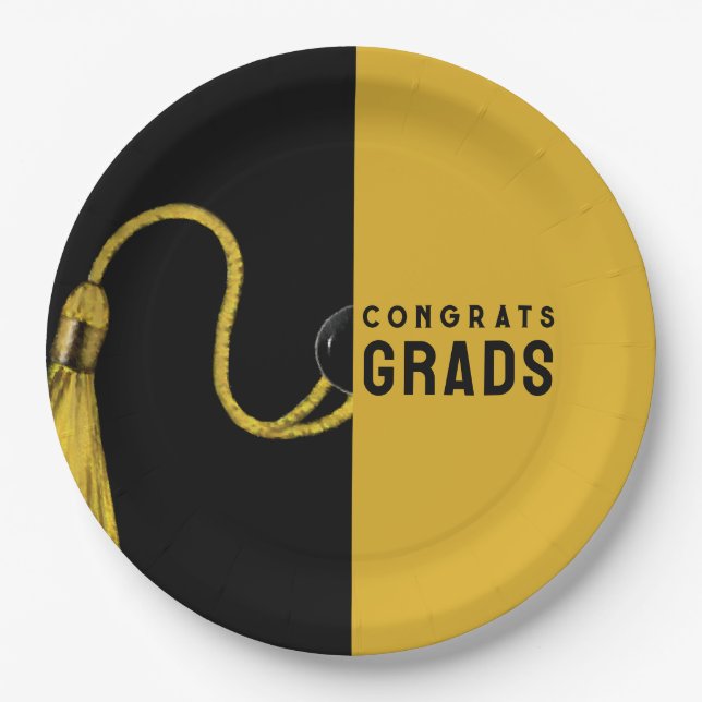 Platos de papel dorados para graduación creativa (Anverso)