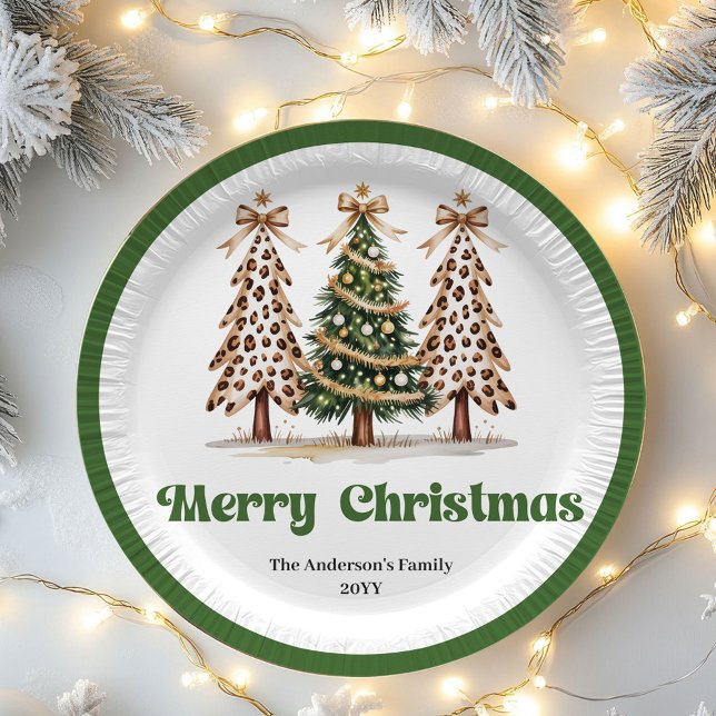 Platos de papel editables con árbol de Navidad Leo (Bold Leopard Christmas Tree Editable Paper Plates)