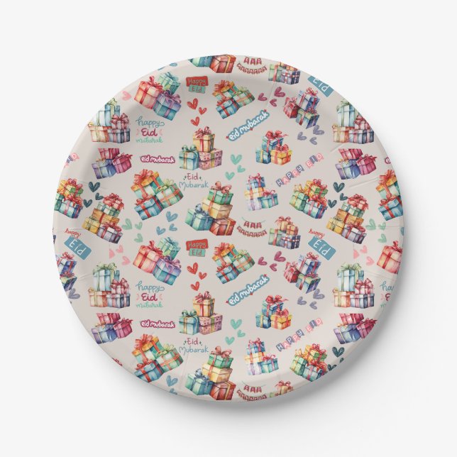 Platos de papel Eid Mubarak – Cajas de regalo colo (Anverso)