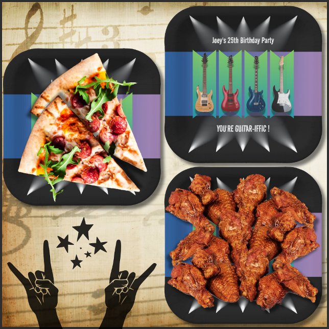 Platos de papel Electric Guitar Collection Spotlig (Electric Guitar Party Collection Paper Plates)