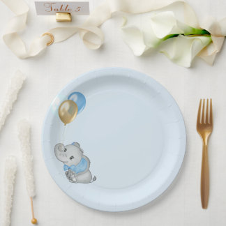 Platos de papel Elefante Azul Baby shower