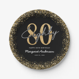 Platos de papel Elegante Negro Oro para 80 cumplea