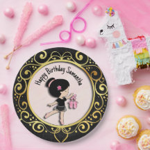 Platos de Papel Elegantes Bailarina Negro y Dorado