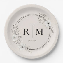 Platos de Papel Elegantes con Monograma Floral Mín
