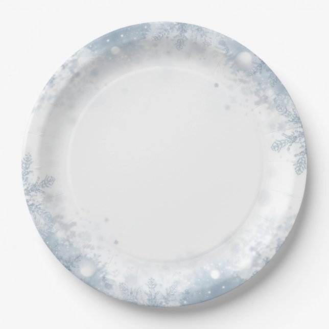 Platos de papel elegantes copos de nieve Cumpleaño (Anverso)
