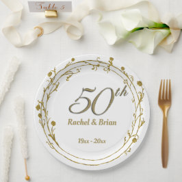 Platos de papel elegantes de aniversario dorado