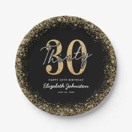 Platos de papel elegantes de cumpleaños 30 negro o
