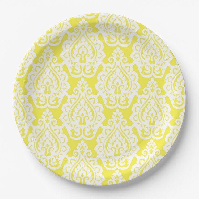 Platos de papel elegantes de encaje amarillo y bla (Anverso)