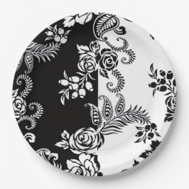 Platos de papel elegantes de flores monocromas par