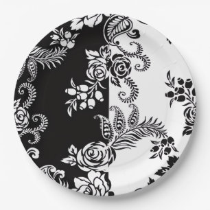 Platos de papel elegantes de flores monocromas par