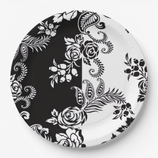 Platos de papel elegantes de flores monocromas par
