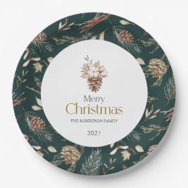 Platos de papel elegantes de invierno con piñas