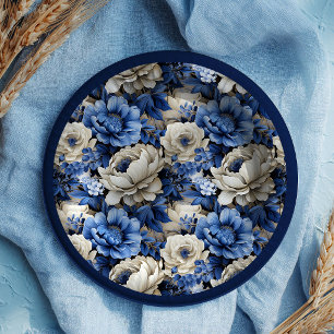 Platos de Papel Elegantes Marfil Florales Azul Mar