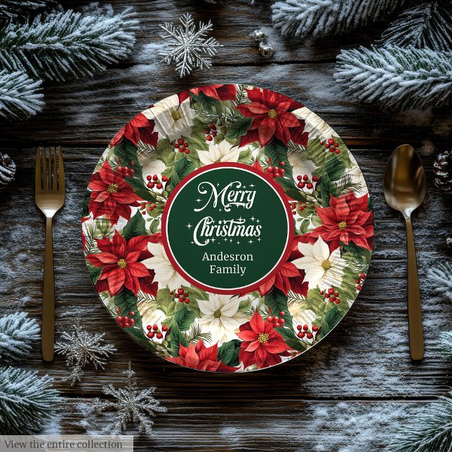 Platos de papel elegantes Navideños Rojo y Verde (Red and Green Christmas Wreath Chic Paper Plates )