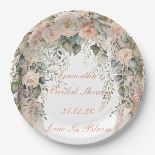 Platos de papel elegantes para boda con flores de  (Anverso)