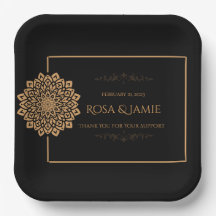 Platos de Papel Elegantes para Fiesta de Boda Negr