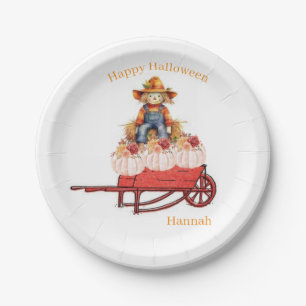 Platos de papel, Espantapájaros de Halloween Feliz