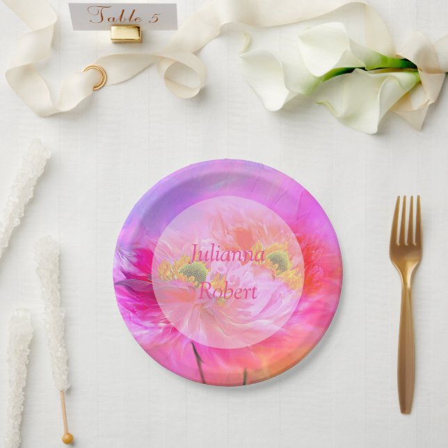 Platos de papel fantasía floral rosa (Boda)